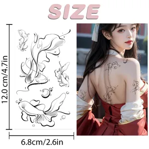 Ink style swimming fish temporary tattoo sticker sheet for body art and decoration.
