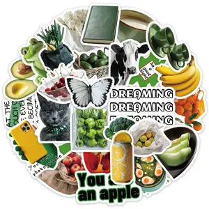 Aesthetic green theme decorative stickers set for diary laptop phone suitcase diy crafts pack.