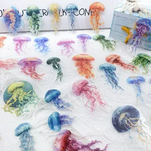 Transparent PET watercolor jellyfish decorative stickers for journal and phone case