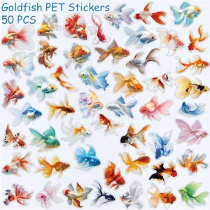 Goldfish PET Stickers 50 PCS Cute Waterproof Decal for Journal Laptop Phone Case DIY Craft