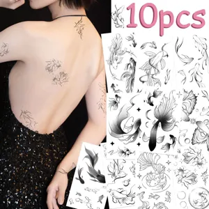 Ink fish temporary tattoo stickers detail view showing black traditional art style patterns.