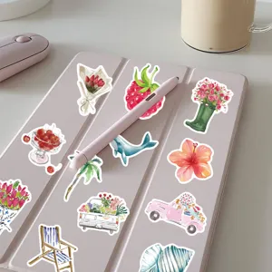 Set di adesivi colorati ad acquerello per diario, decorazione floreale e vegetale.