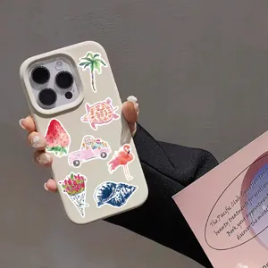Cover per telefono beige con adesivi acquerello carini, custodia protettiva estetica carina