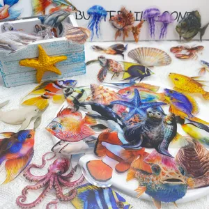 Waterproof marine animal PET transparent stickers for journal laptop DIY decoration.