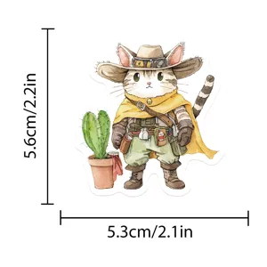 Cute cat adventurer watercolor waterproof sticker for phone laptop luggage DIY decorative decal.