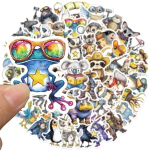 Cute cartoon animal stickers pack, waterproof vinyl decals for luggage, phone, and DIY crafts.