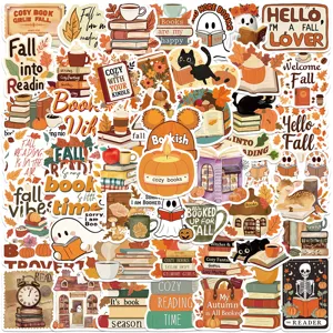 50 pcs bookish fall stickers aesthetic autumn reading waterproof decals for laptop water bottles