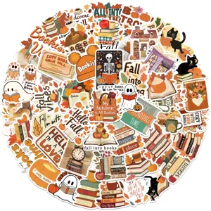 50pcs bookish fall sticker pack cute autumn aesthetic waterproof decals for laptop water bottle