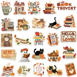 50pcs Bookish Fall Stickers Autumn Reading Aesthetic Vinyl Decal for Laptop Luggage Water Bottle