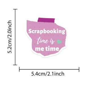 Decorative purple scrapbooking sticker with inspiring text and size details for journals.