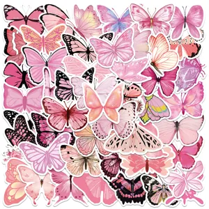 Cute pink butterfly stickers waterproof DIY decorative decals for laptop and water bottle.
