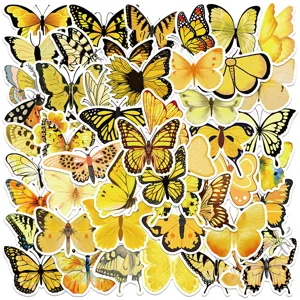 50pcs Yellow Butterfly Stickers Set, Aesthetic Vinyl Decals for Laptop, Water Bottle, Phone.
