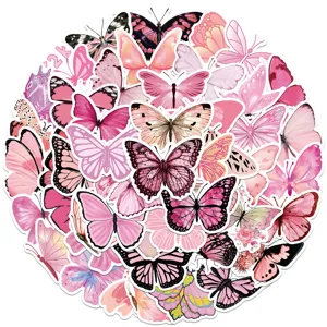 50pcs pink butterfly stickers aesthetic waterproof vinyl cute decals for laptop water bottle diary DIY crafts