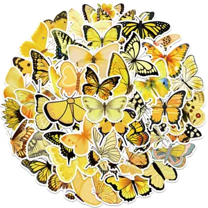 50pcs Autumn Yellow Butterfly Stickers DIY Graffiti Luggage Cup Phone Decorative Decals