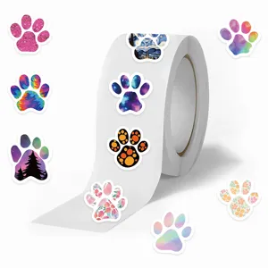 Colorful Dog Paw Roll Stickers Cute Animal Print Decorative Stationery Labels For DIY Journaling And Envelopes