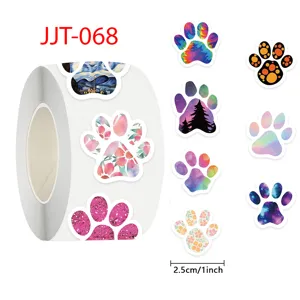 Roll of 500 colorful dog paw stickers, DIY journaling sealing tape, 2.5cm/1inch size.
