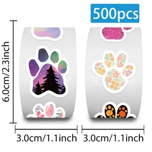 500pcs roll cute paw print stickers waterproof colorful decorative labels for envelope diy craft