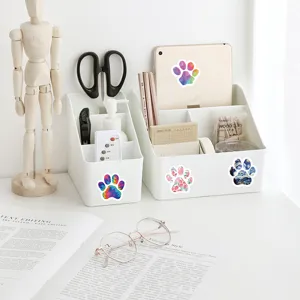 Colorful dog paw print stickers, waterproof PVC decorative labels for DIY scrapbooking and envelopes.