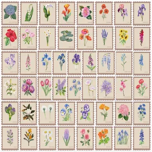 Vintage Floral Waterproof Stickers Botanical Stamp Decals For Laptop Journal Scrapbook Water Bottle Luggage