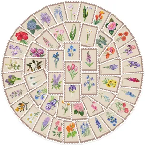 50pcs vintage floral stamp stickers aesthetic waterproof botanical decal for journal laptop