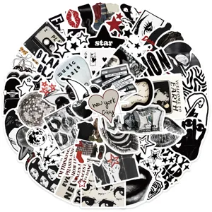 Pack de stickers rétro Y2K noir et blanc étanche autocollant DIY esthétique pour valise casque