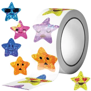 Colorful Star Roll Stickers Decorative Self Adhesive Kawaii Stationery Decals For Luggage Book Hand Account DIY