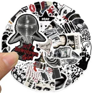 50 Pcs Autocollants Noir et Blanc Esthétiques Stickers Vinyle Imperméables pour Valise Ordinateur