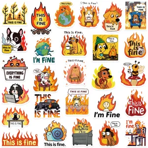 52pcs Funny This is Fine Meme Stickers Waterproof Vinyl Decals for Laptop Luggage