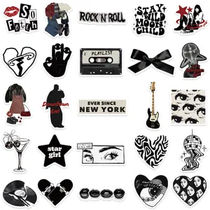 Lot de 50 autocollants esthétiques noir et blanc pour ordinateur portable, valise et téléphone