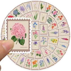 Vintage floral stickers retro botanical stamp decal set for scrapbooking journaling