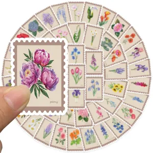 Vintage floral stamp stickers, waterproof decorative botanical stationery for journaling art crafts.