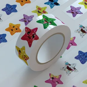 Holographic Star Sticker Roll Cute Facial Expressions DIY Decorative Tape for Scrapbook Journal