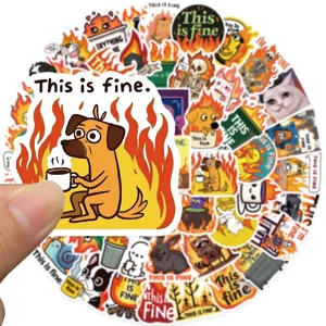 52Pcs This is Fine Meme Waterproof Stickers for Laptop Luggage Skateboard Decals DIY Toy