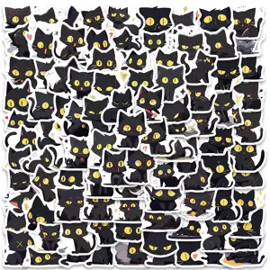 Autocollants en Vinyle Imperméables Chat Noir Mignon DécalcomANIES Graffiti Animalier Esthétique Pour Ordinateur Portable Bouteille D'Eau Téléphone DIY