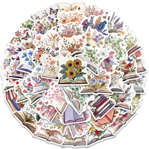 Adhesifs esthetiques de livres de fleurs mignons autocollants en vinyle impermeables pour decoration