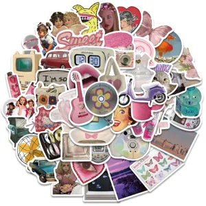 Y2K vintage pink aesthetic sticker pack for laptop, skateboard, guitar, and phone decoration.