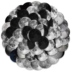 Lot de 50 stickers phases de lune ronds, autocollants muraux impermeables pour la deco.