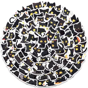 100pcs mignons autocollants chat noir vinyle imperméable dessin animé pour ordinateur