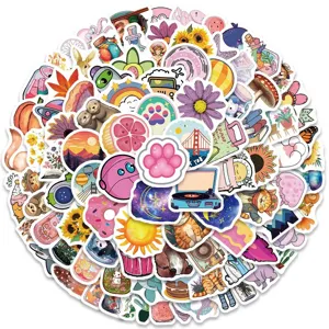 Cute cartoon VSCO aesthetic stickers pack for laptop, phone, and notebook decoration.