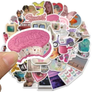 65pcs retro Y2K pink aesthetic kawaii graffiti stickers for laptop, skateboard and phone.