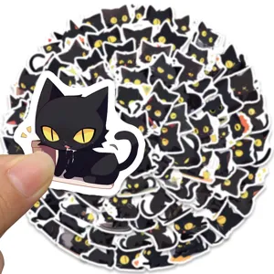 Lot de 100 autocollants étanches chat noir mignon, petits stickers pour ordinateur tasse DIY.
