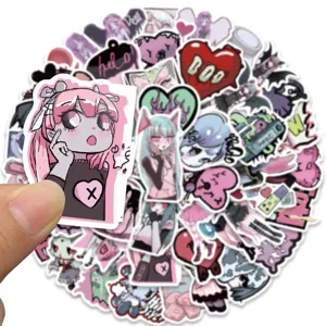 Cute sweet cool anime girl stickers pack, 50pcs waterproof kawaii decals for laptop phone
