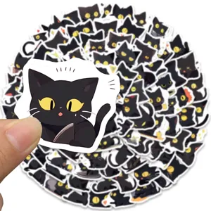 100pcs autocollants etanches de dessin anime de chat noir mignon pour ordinateur portable