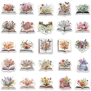 Autocollants artistiques étanches de livres de fleurs pour valise skateboard déco.