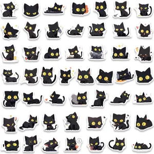 Ensemble d'autocollants en vinyle imperméables chat noir mignon pour ordinateur portable bricolage.