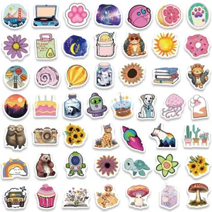 100pcs cute cartoon VSCO aesthetic stickers pack for laptop, phone, and water bottle.