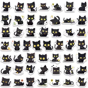 100pcs mignons autocollants chat noir étanches vinyle autocollants pour ordinateur