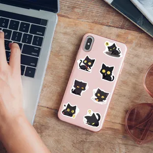 Jolis autocollants étanches de chat noir mignons pour téléphone et ordinateur portable DIY
