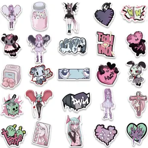 Cute goth anime girl stickers set, 50pcs waterproof kawaii aesthetic decal for laptop water bottle