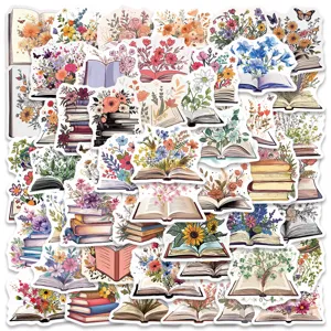 Autocollants d'Art en Vinyle Imperméables Esthétiques Livres Et Décalcomanies de Graffiti Floraux pour Valise Ordinateur